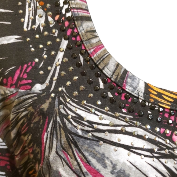 St John New With Tags Shirt, Magenta Orange Black, Silver Jewels, Size Large - Picture 6 of 9